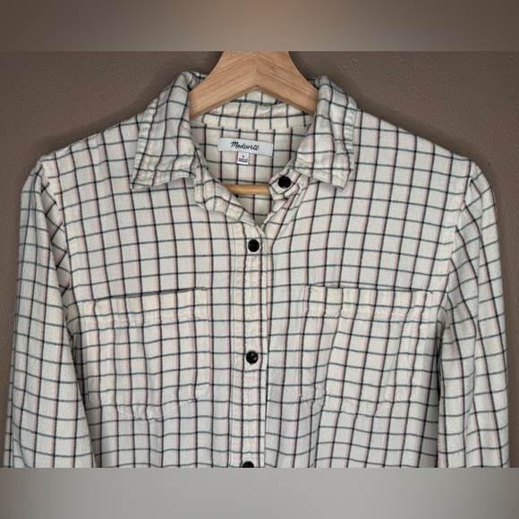 Madewell Women's Ivory Plaid Flannel Button-Down Shirt Size Small Checkered Fall - Picture 4 of 14